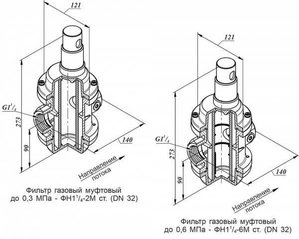 Фильтры газовые муфтовые DN 32, стальные, с ИЗФ механического типа